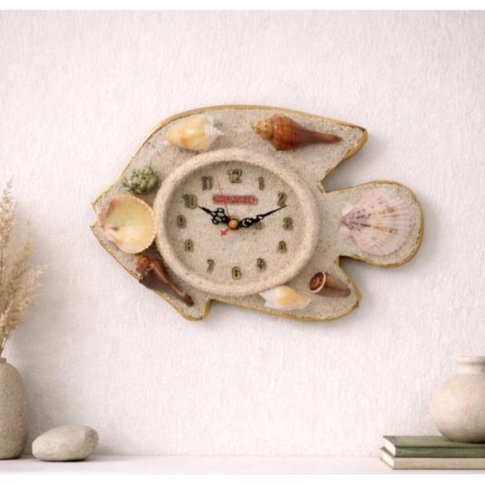Fish-Shaped Wall Clock With Real Seashells & Sand From Philippines